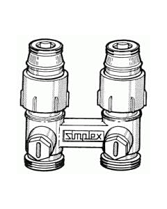 Simplex Standaard H-onderblok recht 2 pijps 1/2"x3/4" EC nikkel